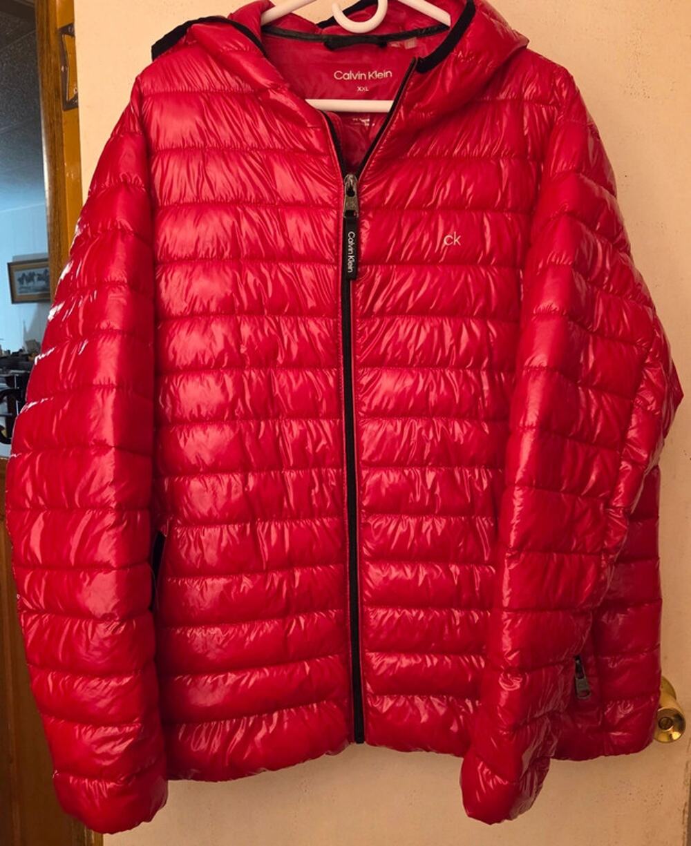 Calvin Klein Women's Ultra-Lightweight Hooded Puffer Jacket-Red-Size XXL